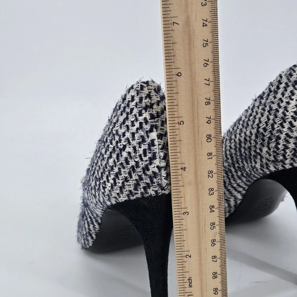 Tory Burch Cleo Tweed Leopard Silk Bow Pointed Toe Stiletto Pumps Heels 7M 3.5
